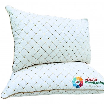 Market Fairy 17 X 27 Inch Microfiber Filled Ultra Soft Luxury Sleeping Bed Pillow for Long Lasting Fluffiness, Big Size, White With Golden Dots, Pack of 2